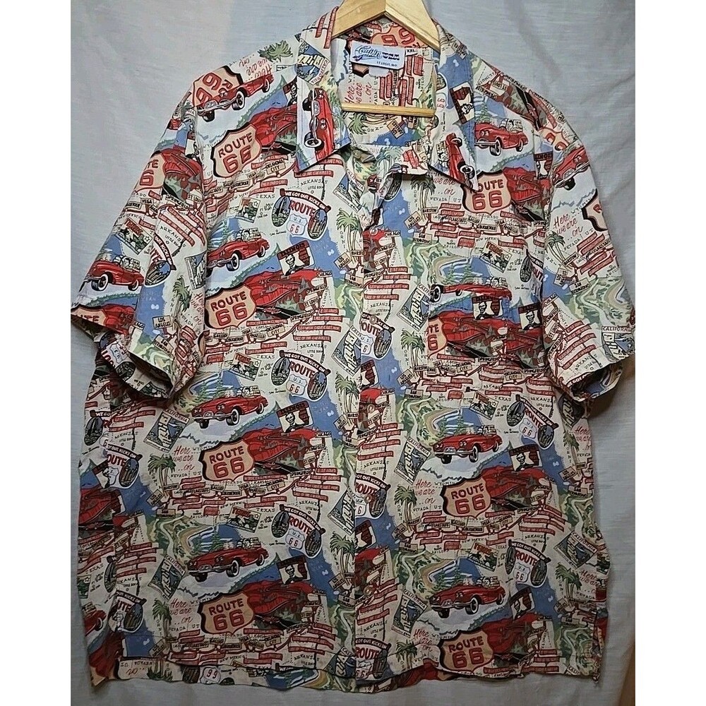 Vtg 90s Cruisin USA Beige Route 66 Map Americana Button Up Shirt Size  XXL